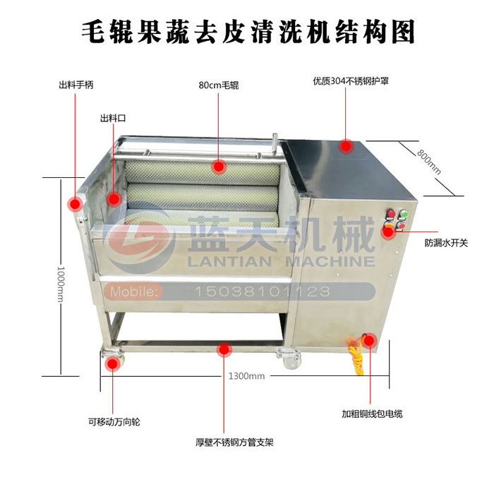 毛輥果蔬去皮清洗機
